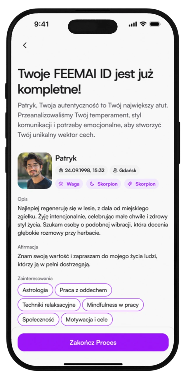 Przykładowy ekran FEEMAI ID z oficjalnej strony FEEMAI